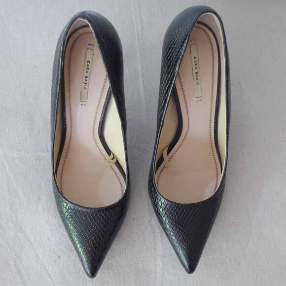 Zara Women 37 Black Faux Python Stiletto Heels - Picture 4 of 12